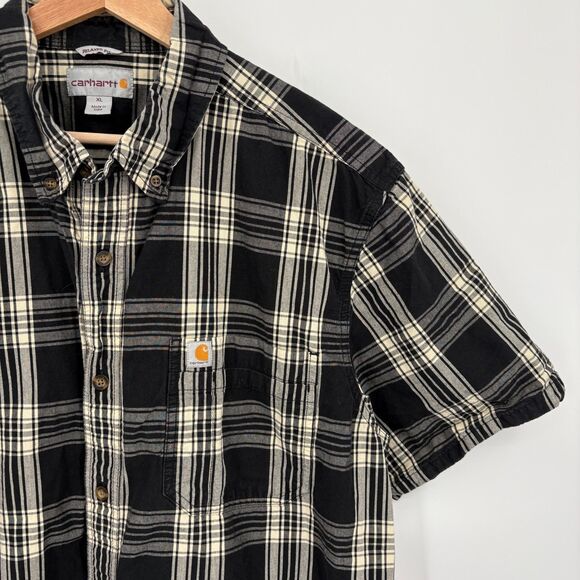 Carhartt Men’s XL Plaid Short Sleeve Work Shirt Black Cream Button-Up, Relaxed - Picture 5 of 10